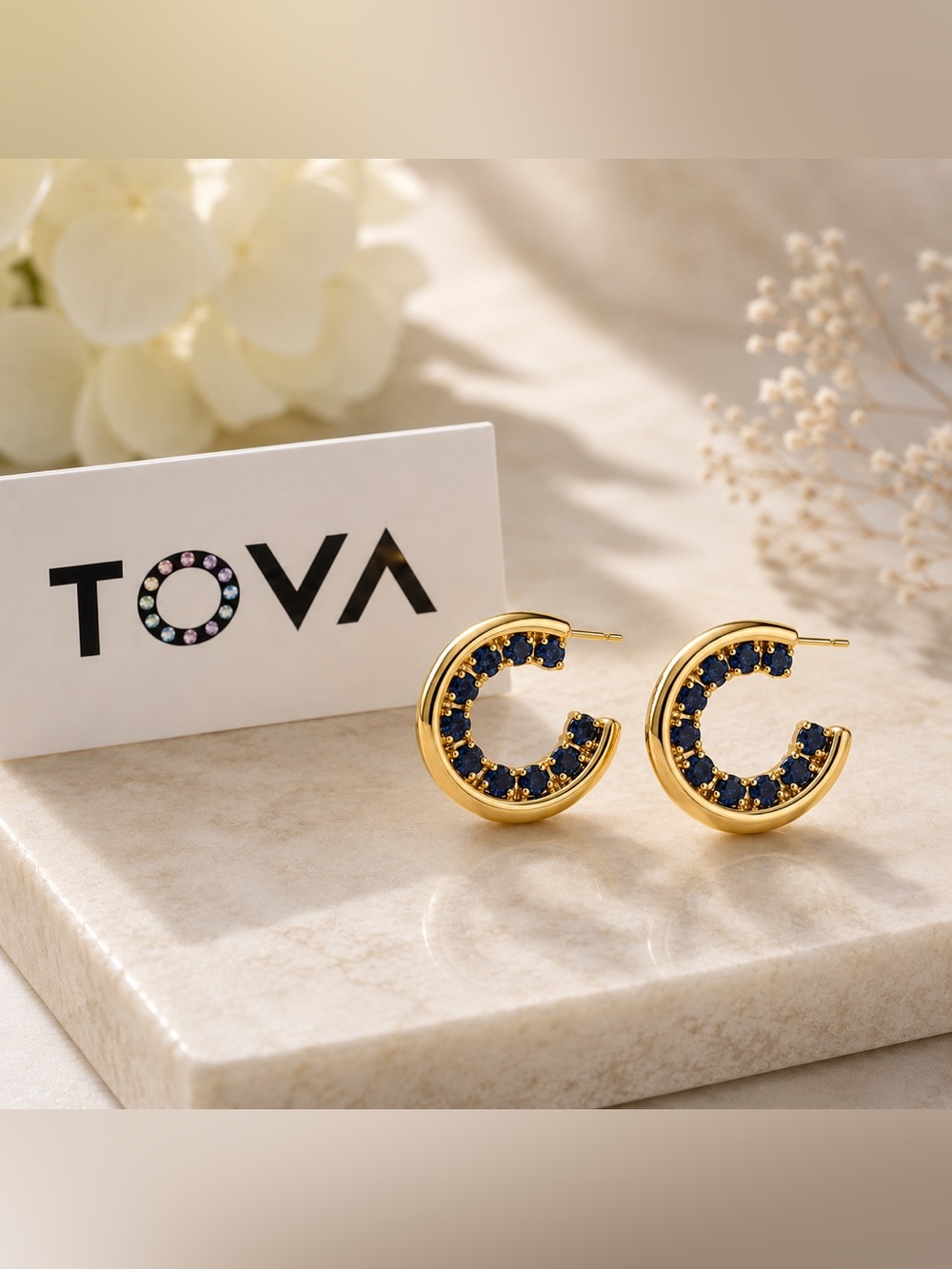 TOVA small Gold everyday Hoop Earrings with inside out midnight Crystal